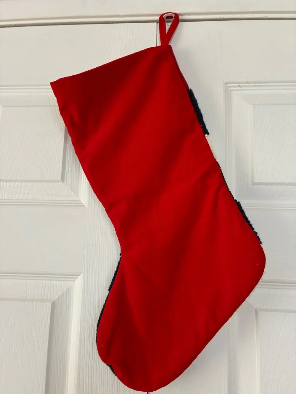 Vintage wool handhooked holiday stocking snowman & wife